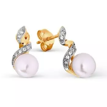 Серьги с жемчугом и фианитами Линии Любви