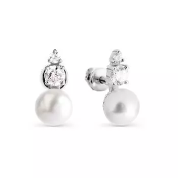 Серьги с жемчугом и фианитами Линии Любви