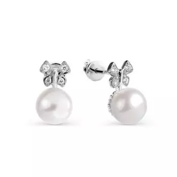 Серьги с жемчугом и фианитами Линии Любви