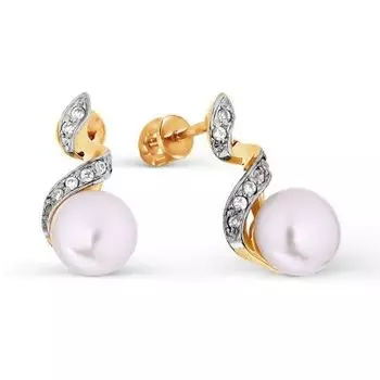 Серьги с жемчугом и фианитами Линии Любви