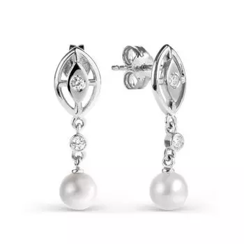 Серьги с жемчугом и фианитами Линии Любви