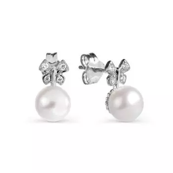 Серьги с жемчугом и фианитами Линии Любви