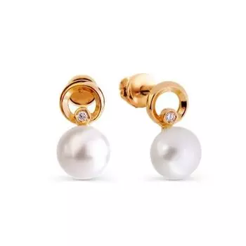 Серьги с жемчугом и фианитами Линии Любви