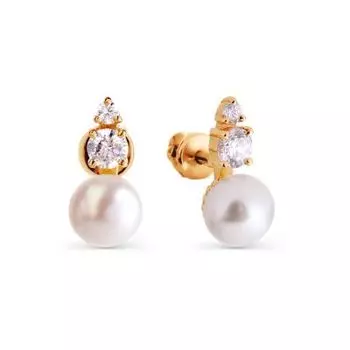 Серьги с жемчугом и фианитами Линии Любви