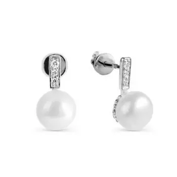 Серьги с жемчугом и фианитами Линии Любви