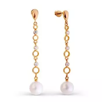 Серьги с жемчугом и фианитами Линии Любви