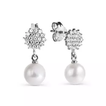 Серьги с жемчугом и фианитами Линии Любви