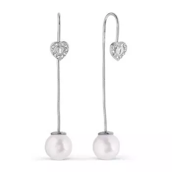 Серьги с жемчугом и фианитами Линии Любви