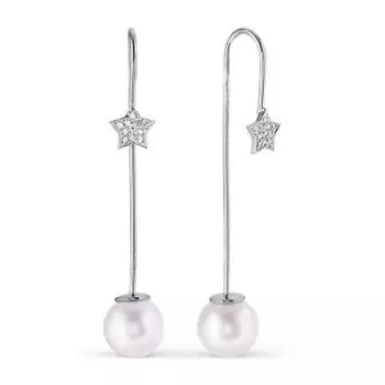 Серьги с жемчугом и фианитами Линии Любви