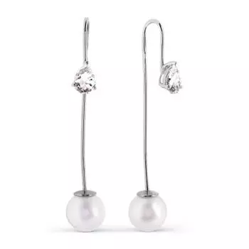 Серьги с жемчугом и фианитами Линии Любви