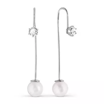 Серьги с жемчугом и фианитами Линии Любви