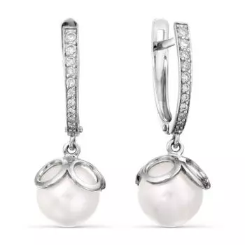 Серьги с жемчугом и фианитами Линии Любви