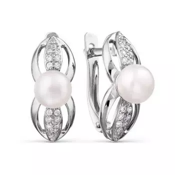 Серьги с жемчугом и фианитами Линии Любви