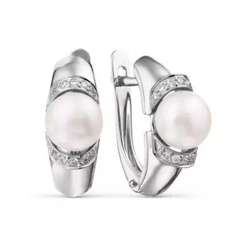 Серьги с жемчугом и фианитами Линии Любви