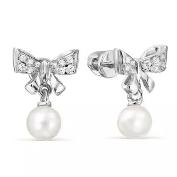 Серьги с жемчугом и фианитами Линии Любви