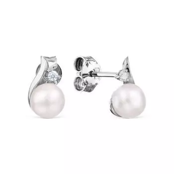 Серьги с жемчугом и фианитами Линии Любви