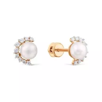 Серьги с жемчугом и фианитами Линии Любви