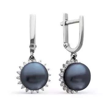 Серьги с жемчугом и фианитами Линии Любви