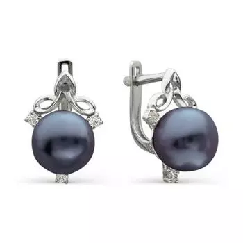 Серьги с жемчугом и фианитами Линии Любви