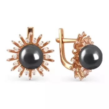 Серьги с жемчугом и фианитами Линии Любви