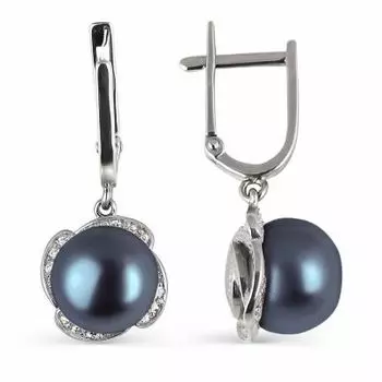 Серьги с жемчугом и фианитами Линии Любви