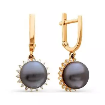 Серьги с жемчугом и фианитами Линии Любви