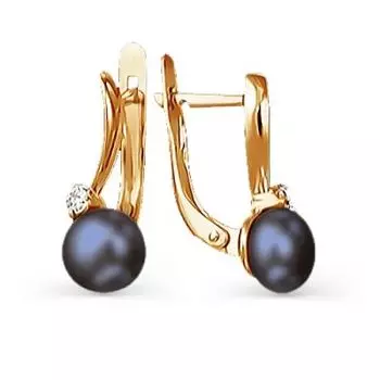 Серьги с жемчугом и фианитами Линии Любви