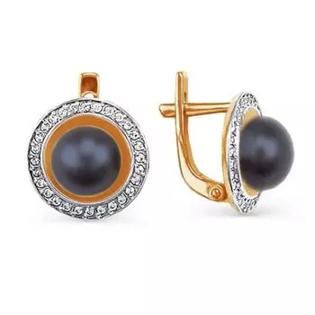 Серьги с жемчугом и фианитами Линии Любви