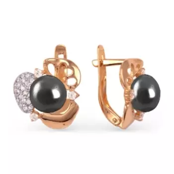 Серьги с жемчугом и фианитами Линии Любви