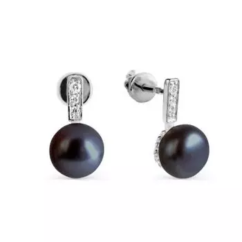 Серьги с жемчугом и фианитами Линии Любви