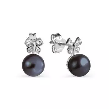 Серьги с жемчугом и фианитами Линии Любви