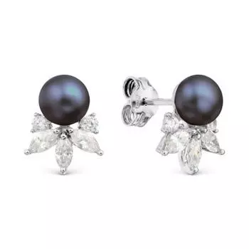 Серьги с жемчугом и фианитами Линии Любви