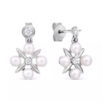 Серьги с жемчугом и фианитами Линии Любви