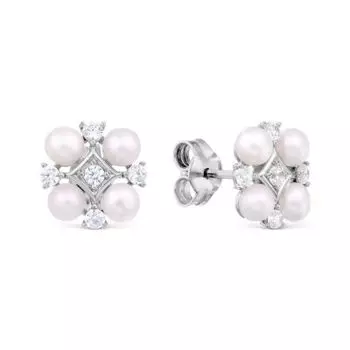 Серьги с жемчугом и фианитами Линии Любви
