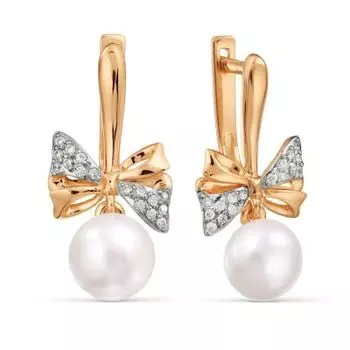 Серьги с жемчугом и фианитами Линии Любви