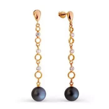 Серьги с жемчугом и фианитами Линии Любви