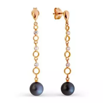 Серьги с жемчугом и фианитами Линии Любви