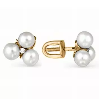 Серьги с жемчугом и фианитами Линии Любви