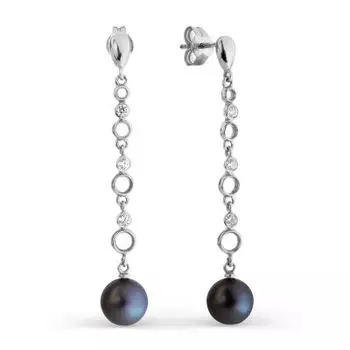 Серьги с жемчугом и фианитами Линии Любви