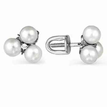 Серьги с жемчугом и фианитами Линии Любви