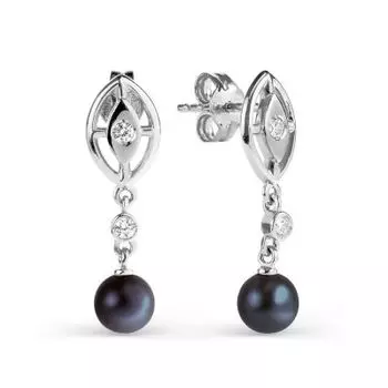 Серьги с жемчугом и фианитами Линии Любви