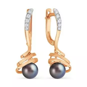 Серьги с жемчугом и фианитами Линии Любви