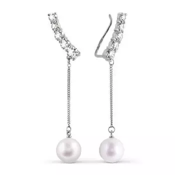 Серьги с жемчугом и фианитами Линии Любви