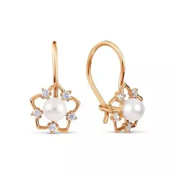 Серьги с жемчугом и фианитами Линии Любви