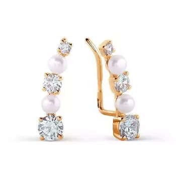 Серьги с жемчугом и фианитами Линии Любви