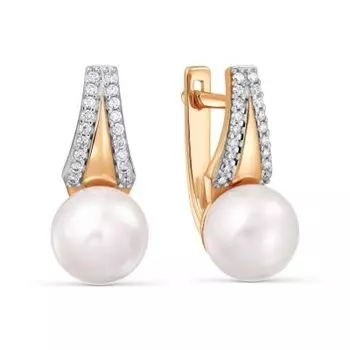 Серьги с жемчугом и фианитами Линии Любви