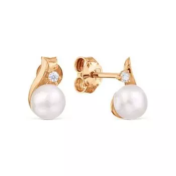 Серьги с жемчугом и фианитами Линии Любви