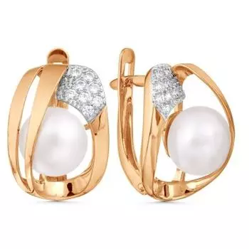 Серьги с жемчугом и фианитами Линии Любви