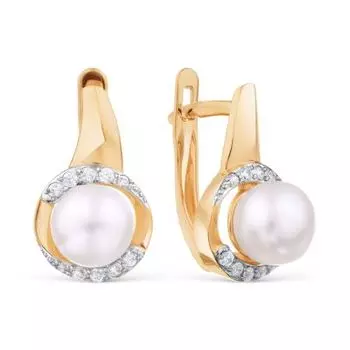 Серьги с жемчугом и фианитами Линии Любви