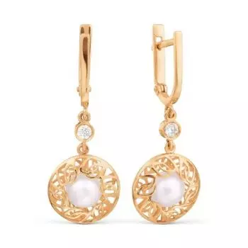 Серьги с жемчугом и фианитами Линии Любви